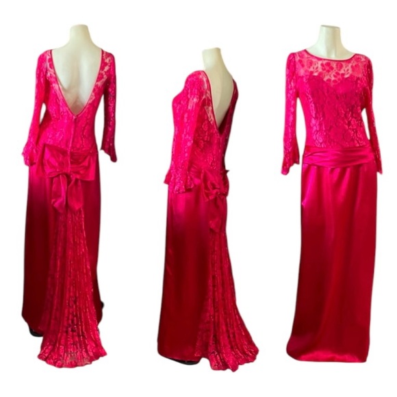 J.C. Penney Vintage 80s Pink Lace Satin Party Prom Dress size 11/12 - Picture 2 of 16